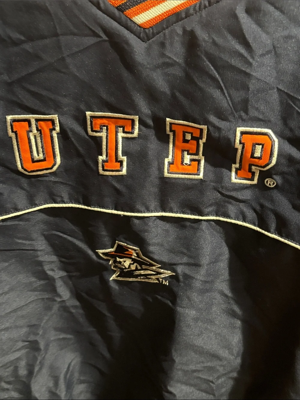 College Equipment UTEP Navy and Orange Pullover Windbreaker XXL